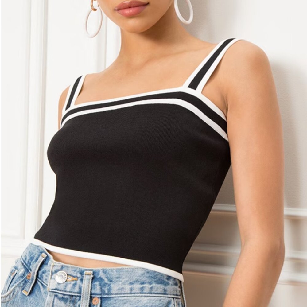 SUPERDOWN MONOCHROME BLACK AND WHITE CROP VEST TOP - SMALL